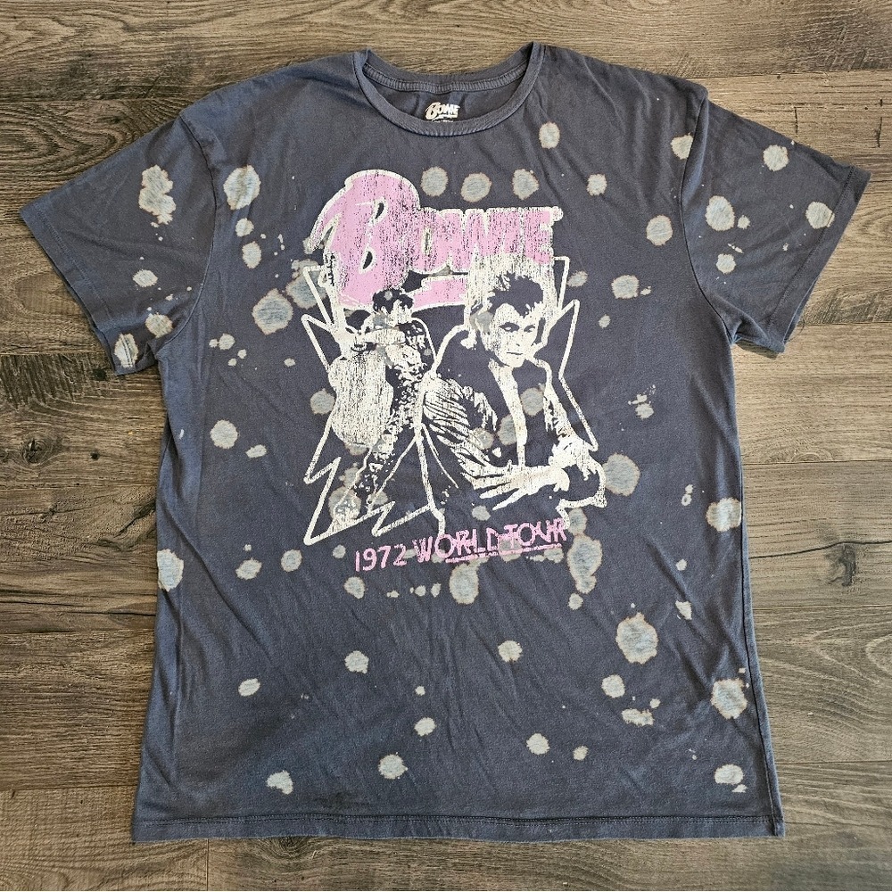 szS David Bowie 1972 World Tour Tee Retro Bleached Distressed Rock & Roll Tshirt